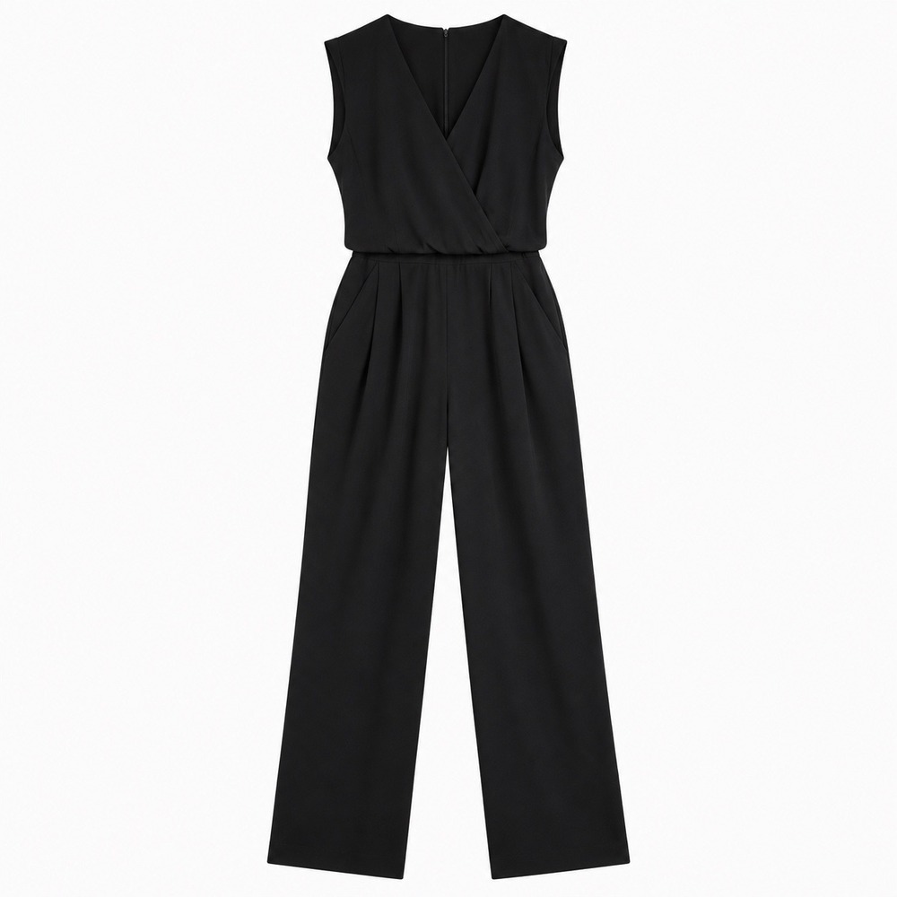 Theory Sleeveless Surplice V-Neck Jumpsuit Pockets Black Size 4